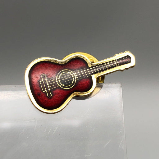 Vintage Acoustic Guitar Lapel Pin Red Enamel Gold Color Outline Country Music 1