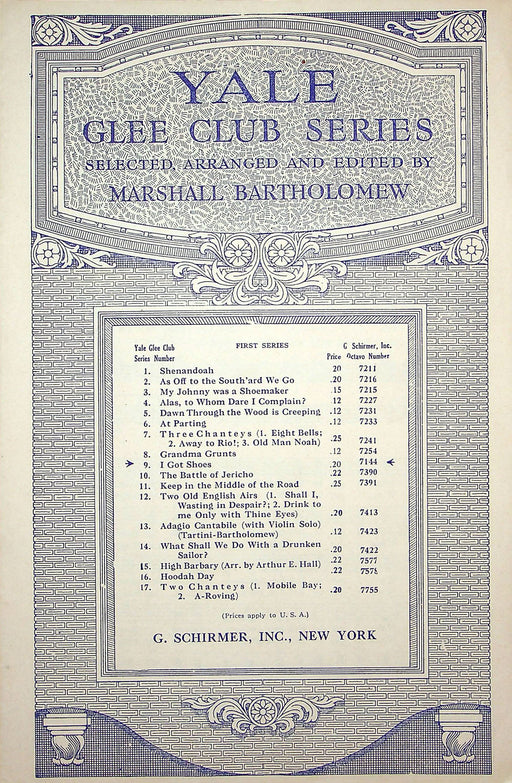 Sheet Music Yale Glee Club Series I Got Shoes 1927 Marshall Bartholomew Schirmer 2