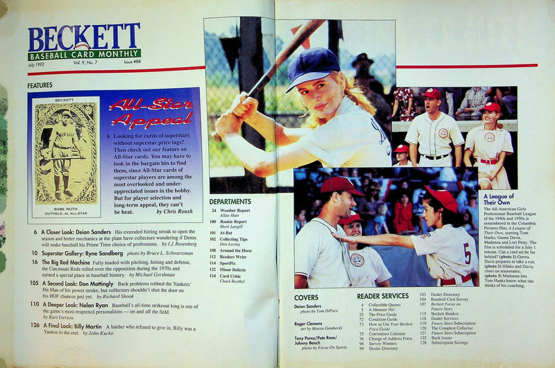 Beckett Baseball Magazine July 1992 # 88 Deion Sanders Tony Perez Pete Rose