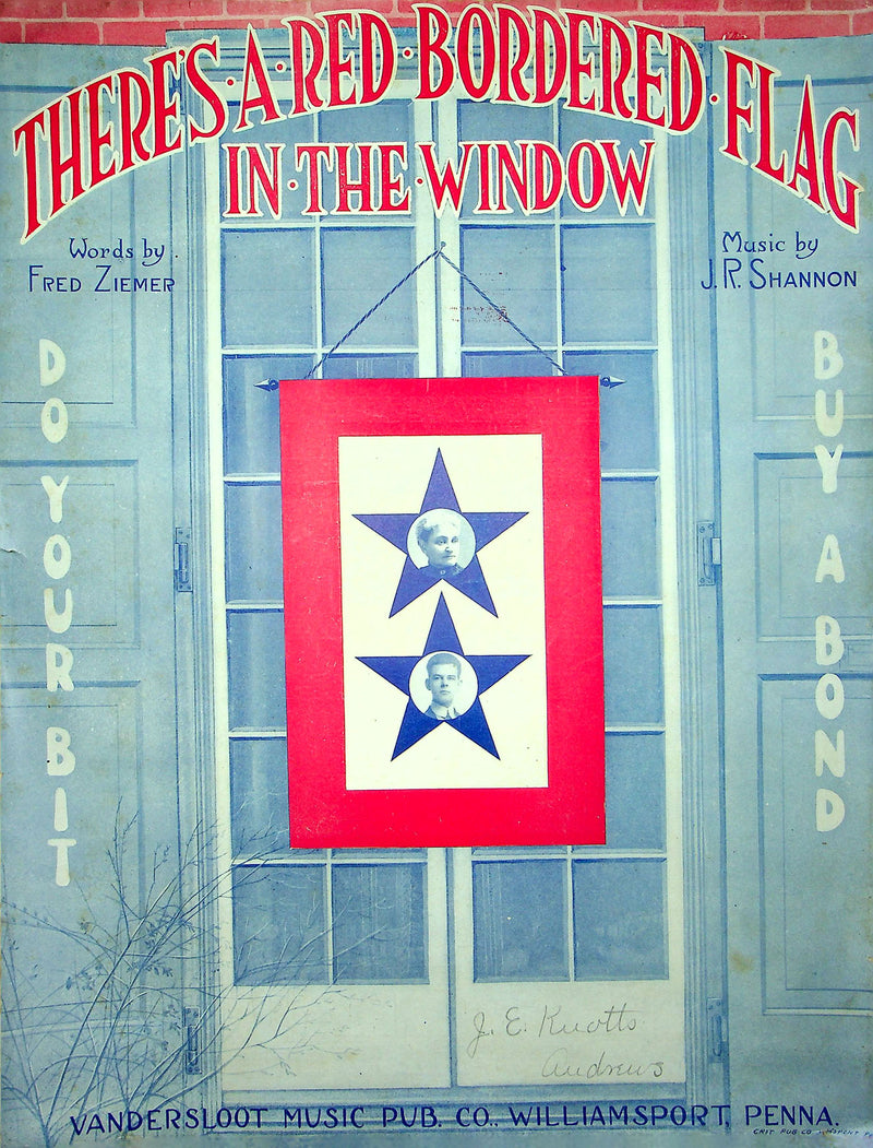 Sheet Music There's A Red Bordered Flag In The Window Fred Ziemer 1918 WW1 Song 1