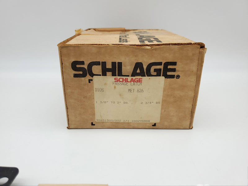Schlage Door Knob Passage Latch Commercial Satin Chrome MET D10S 2-3/4 BS NOS