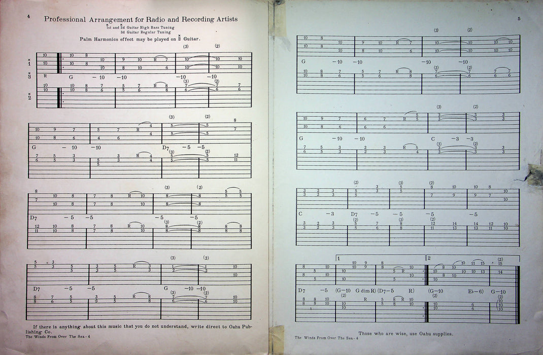 Oahu Serenaders Sheet Music A Song To Hawaii 1933 Winds From Over The Sea Guitar 3