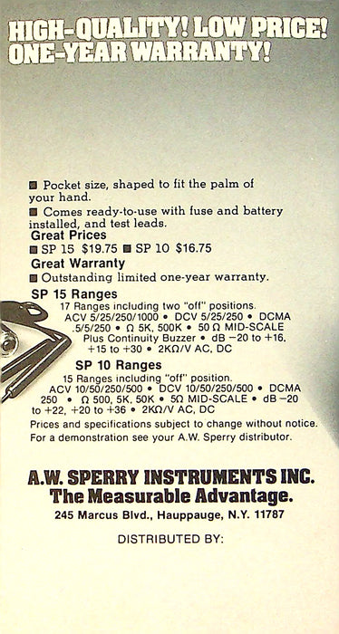 1980 A.W. Sperry Multimeter Multitester Mini Catalogs w/ Price List Lot of 2