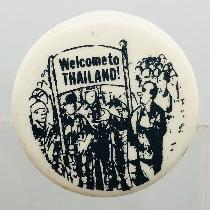 Political Cartoon Button Pinback 1" Welcome To Thailand Richard Nixon Secret War