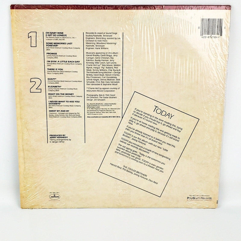 Statler Brothers Today Record 33 RPM LP 422-812 Mercury 1983 2