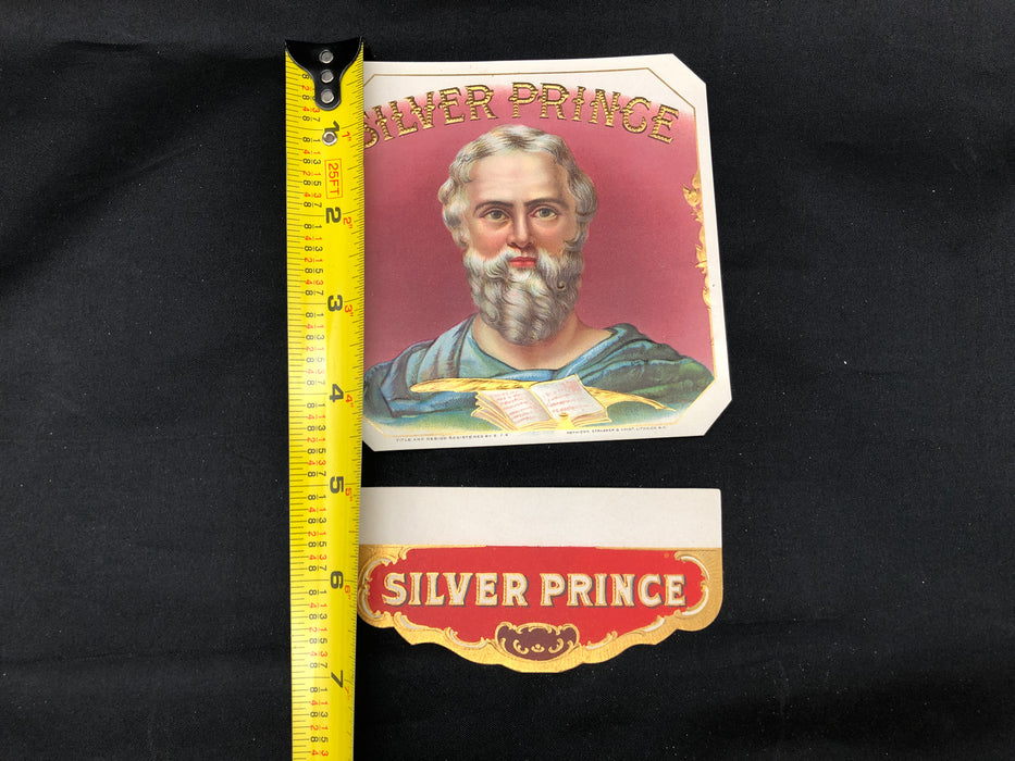 Silver Prince Cigar Label Box Wrapper Original 1920s Embossed Lithograph Moses