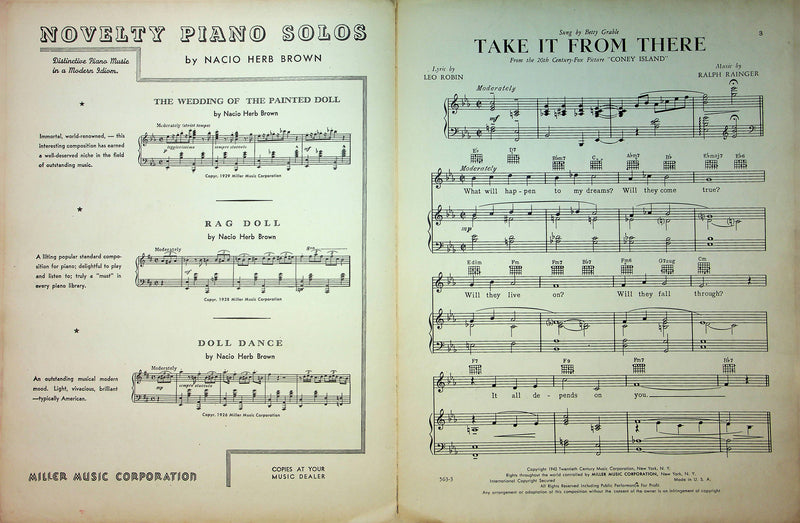 Coney Island Musical Sheet Music Take It From There Betty Grable Robin Rainger 2