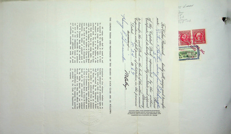 Reiter Dairy Company Stock Certificate Bond Scripophilly Akron Ohio 1966 No 285