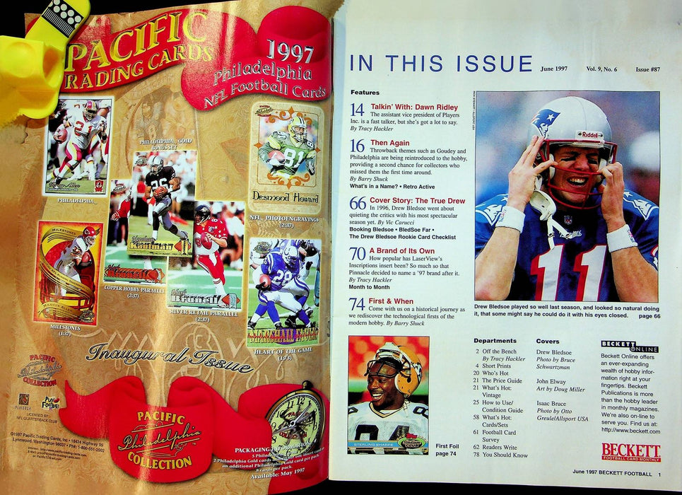 Beckett Football Magazine Jun 1997 # 87 Drew Bledsoe Barry Sanders Isaac Bruce 2 2