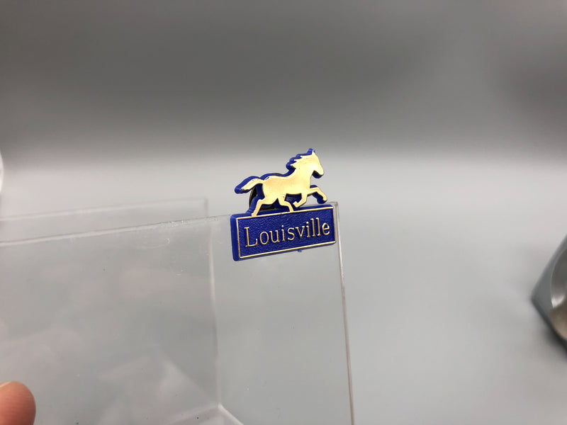 Vintage Kentucky Derby Lapel Pin Louisville Horse Racing Blue Plastic Gold