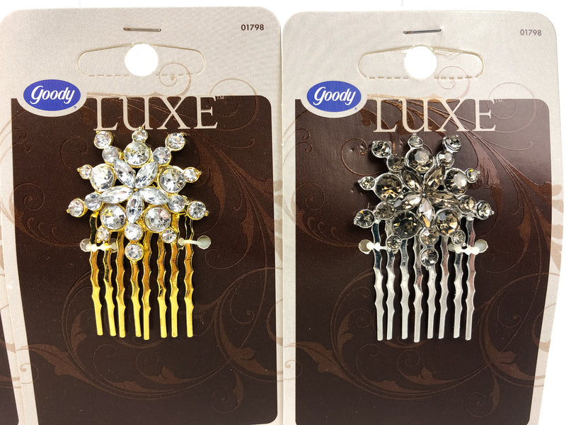 3-Pack Goody Side Hair Comb Clip Luxe Starburst Snowflake Rhinestone 01798