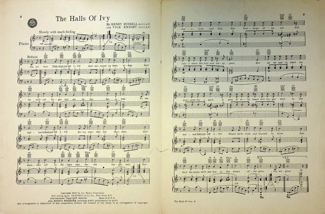 Vintage Sheet Music The Halls Of Ivy Henry Russell Vick Knight Slow Love Song 2