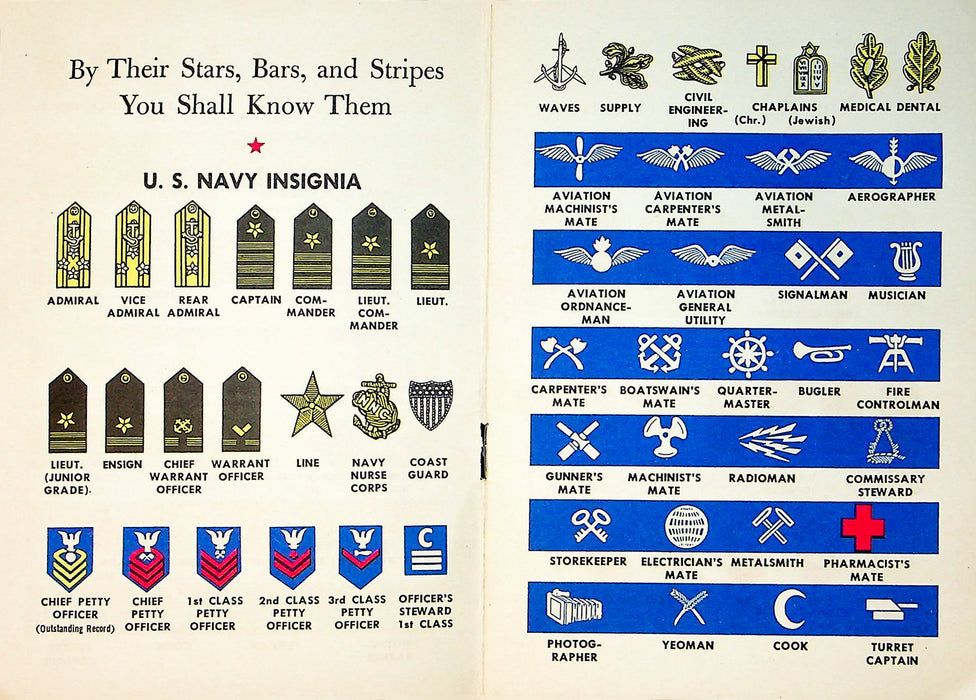 Pocket Reference Guide Booklet Army Navy Marine Corps Insignia 6" x 4.5" 1943