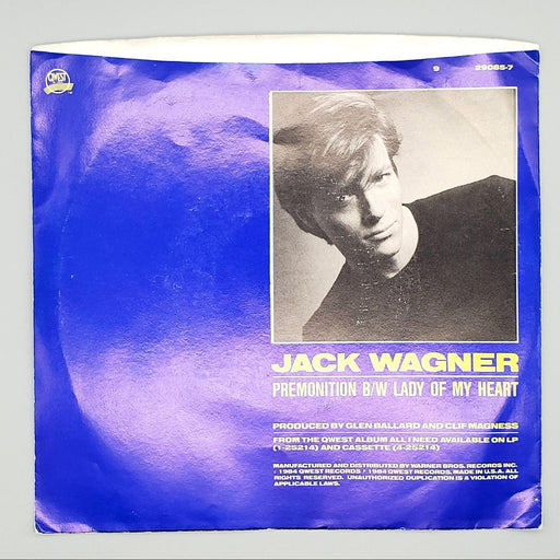 Jack Wagner Premonition Single Record Qwest Records 1985 7-29085 2