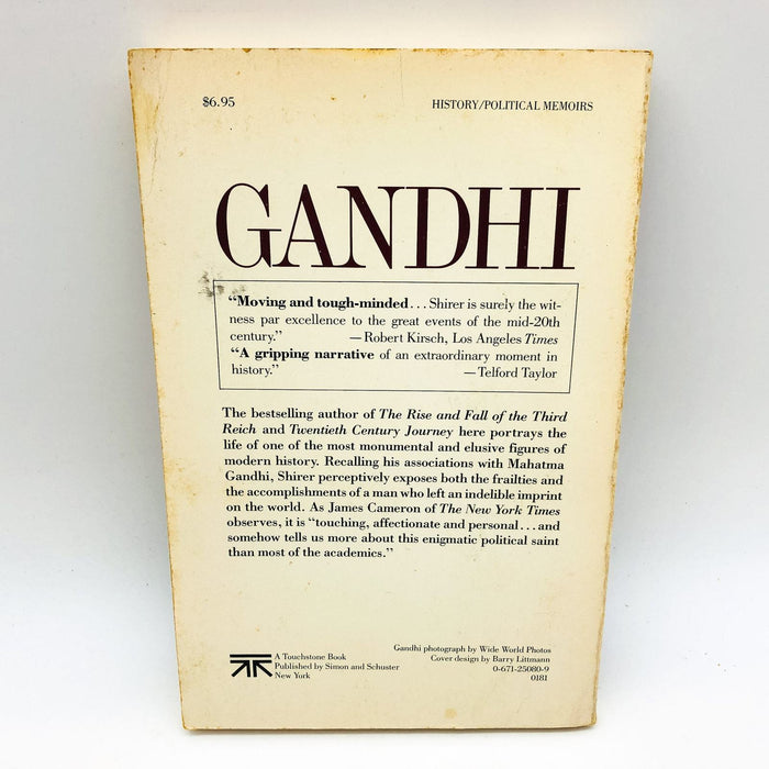 Gandhi A Memoir Paperback William L. Shirer 1980 India Statesman Nationalist 2