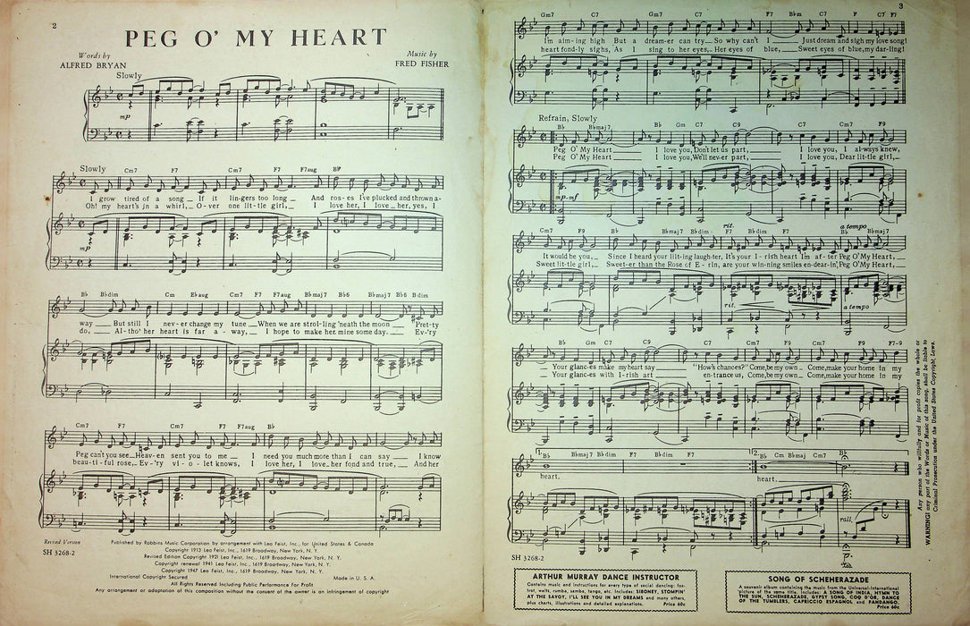 Vintage Sheet Music Peg O' My Heart Alfred Bryan Fred Fisher C Dennis Love Song 2