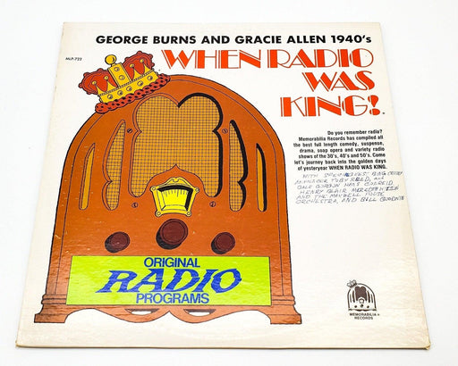 When Radio Was King! George Burns And Gracie Allen 1940's 33 RPM LP Record 1974 1