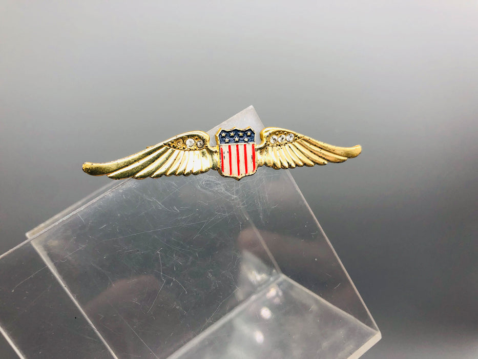 WW2 Pilot Wing Sweetheart Pin Pinback Sterling Craft By Coro Enamel Gold Tone 7