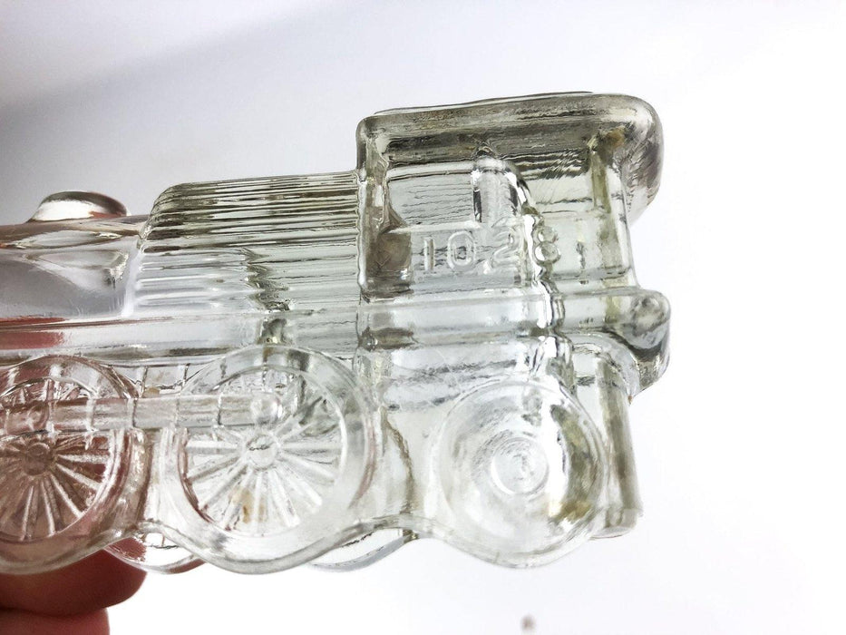 Vintage Glass Train Engine #1028 Locomotive Candy Container Clear No Bottom 10