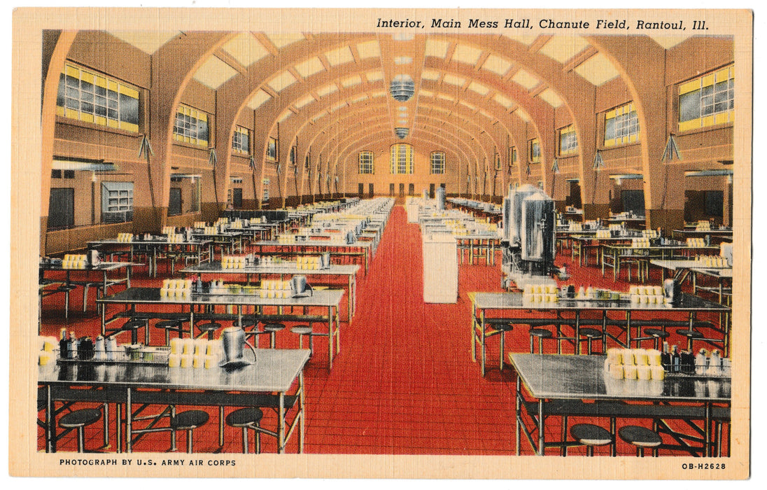 WW2 Military Mess Hall Postcard Unused Chanute Field Rantoul IL. Army Air Corps