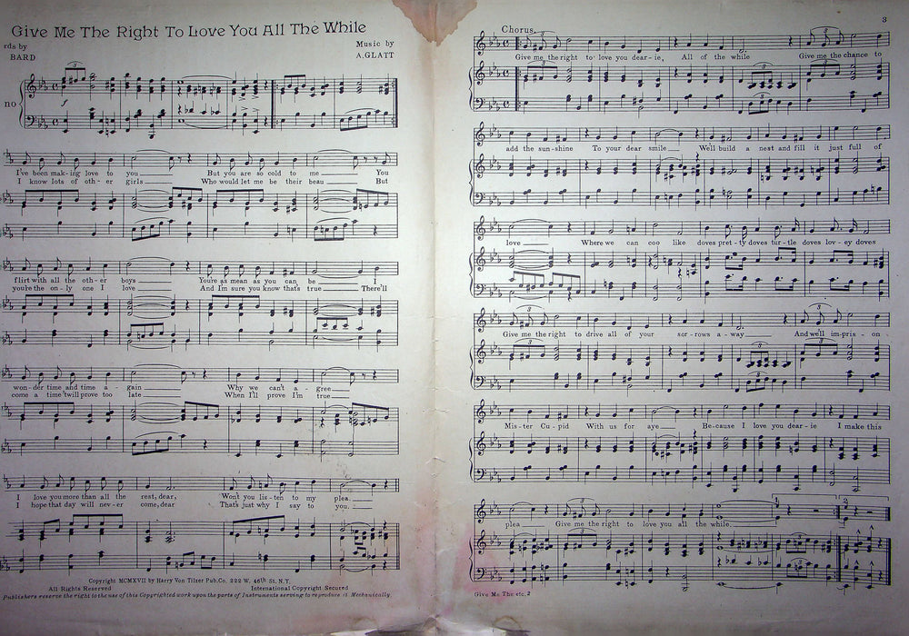 Sheet Music Give Me The Right To Love You Ben Bard Abe Glatt 1917 Harry V Tilzer 2