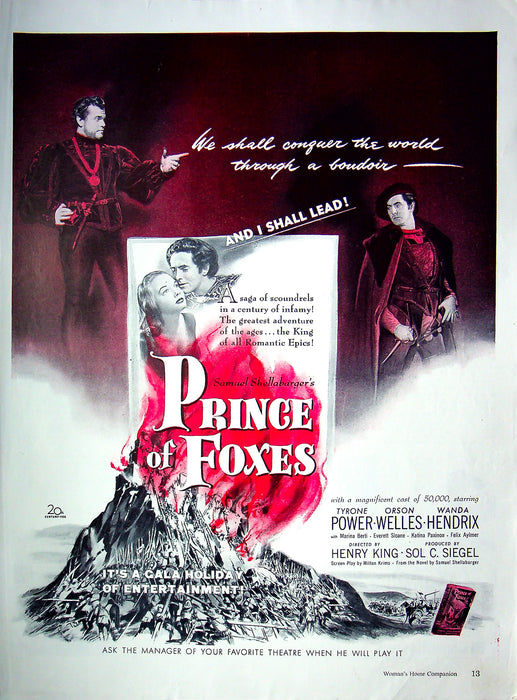 1949 Prince Of Foxes Movie Print Ad Tyrone Power & Orson Welles 13"x10"