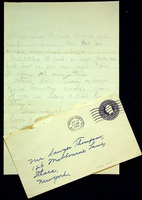 WW1 Era Hand Written Letter from Mother to Sons Living in Ithaca New York 1918 1