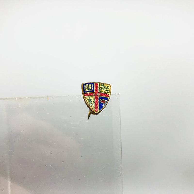 Vintage Coat Of Arms Lapel Pin H W Miller C. U. Initials Book Crown Olive Branch