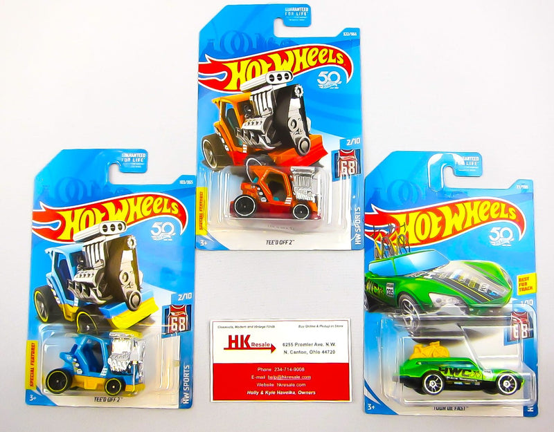 Hot Wheels HW Sports Tee'd Off 2 Red and Blue Tour De Fast Qty 3 NEW Diecast Car 1
