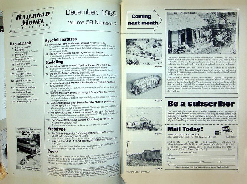 Railroad Model Craftsman Magazine December 1989 Vol 58 No 7 NYS&W Yellow Jackets