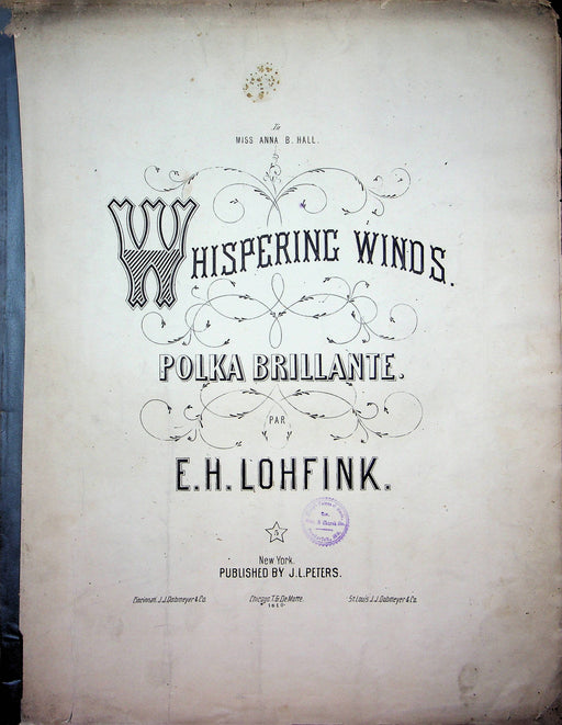 Whispering Winds Polka Brillante Vintage Sheet Music EH Lohfink 1810 JL Peters 1