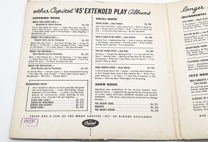 Les Baxter Thinking Of You Record 45 RPM 2x EP EBF-474 Capitol Records 1954 3