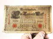 1000 & 100 Mark Reichsbanknote April 1910 Germany WWI Red Green Seals Lot of 3 9