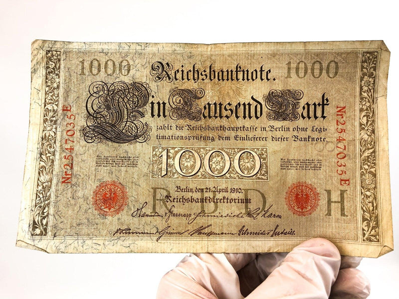 1000 & 100 Mark Reichsbanknote April 1910 Germany WWI Red Green Seals Lot of 3 9