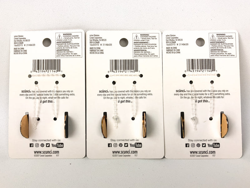 3-PK Scunci Ponytail Holder Faux Leather Dome Plastic Black & Gold Style 21140-A