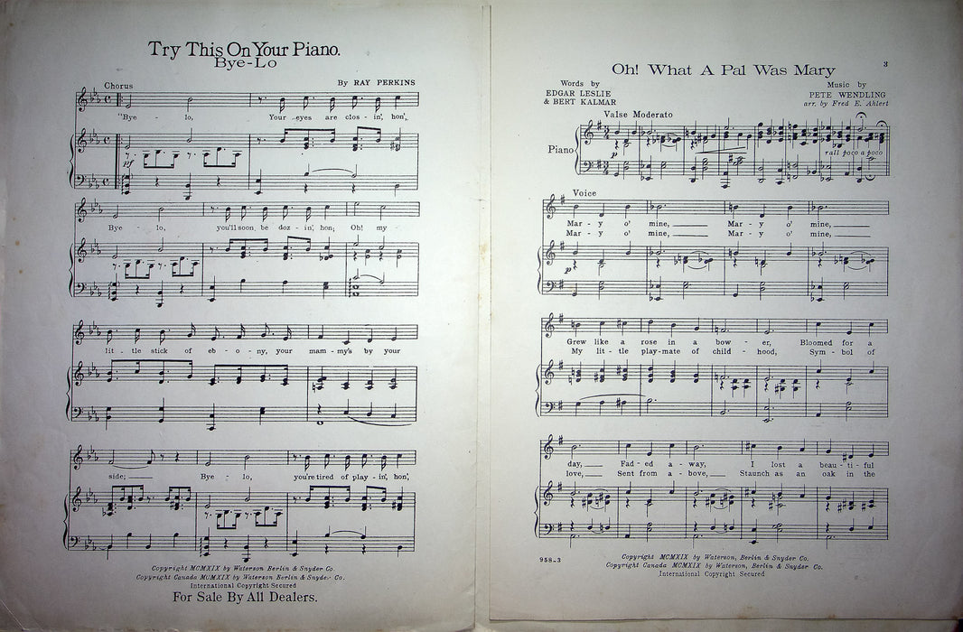 Vintage Sheet Music Oh What A Pal Was Mary 1919 Henry Burr Ray Perkins Piano 3