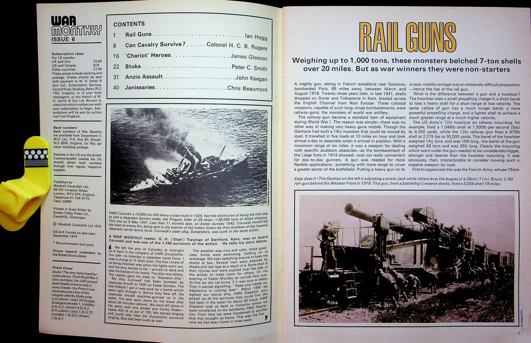 War Monthly Magazine Sep 1974 #6 Rail Guns Janissaries Cavalry Survival Stuka 3