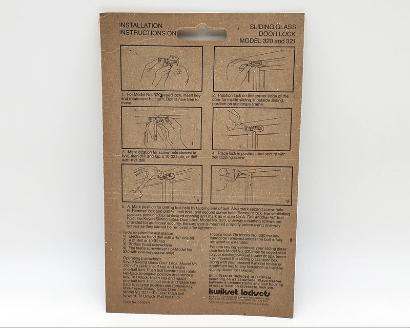 Kwikset Sliding Door Lock Model 320KSP Solid Steel Locking Bolt 1-3/8 to 1-9/16"