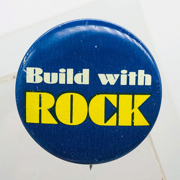 Build With Rock Button Pinback 1" Indiana Dem. Lt. Governor Robert Rock 1960s 3