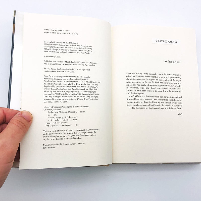 Anil's Ghost Hardcover Michael Ondaatje 2000 Sri Lanke Anthropology 1st Edition 8