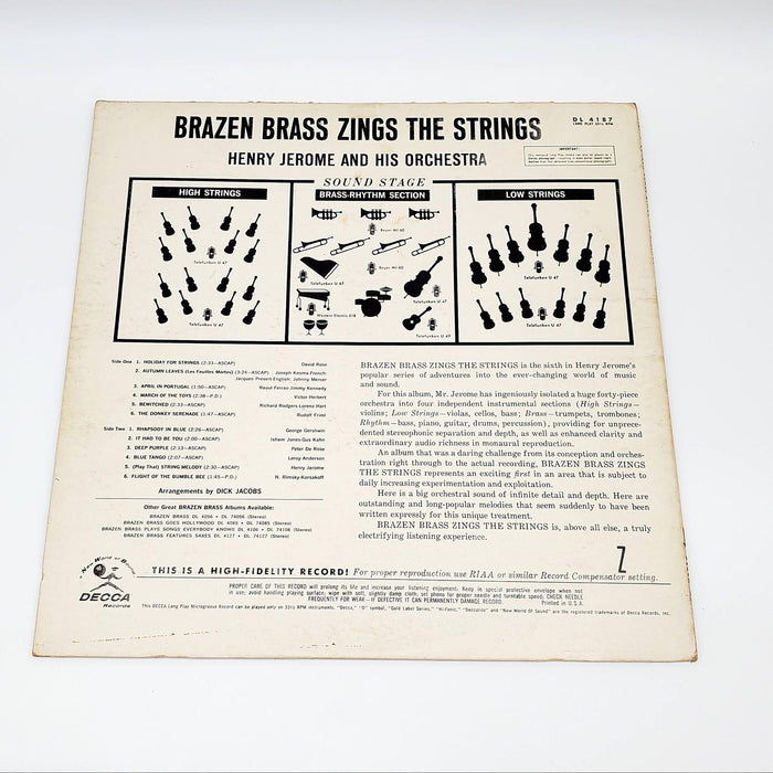 Henry Jerome And His Orchestra Brazen Brass Zings The Strings LP Record 1961 2