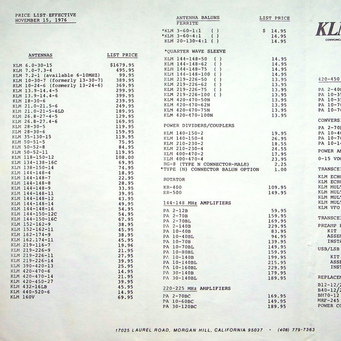 KLM HAM Radio Transceiver, Antenna & Amplifier Catalogs 1976-1978 Lot of 2