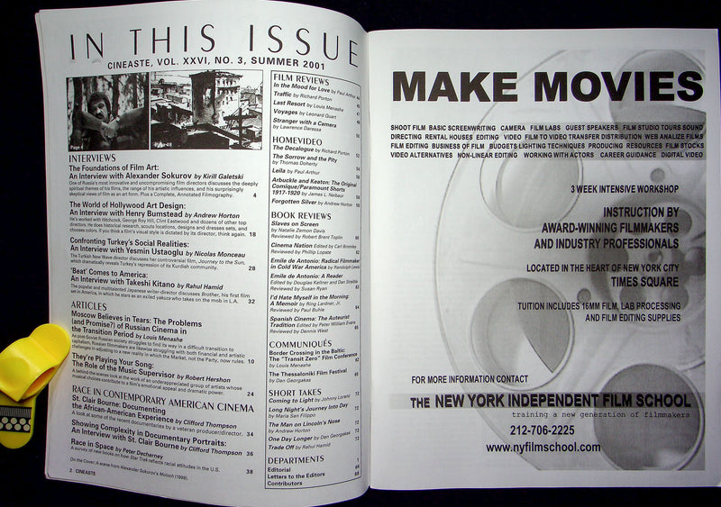 Cineaste Magazine Summer 2001 Russian Cinema Alexander Sokurov Moloch Movie