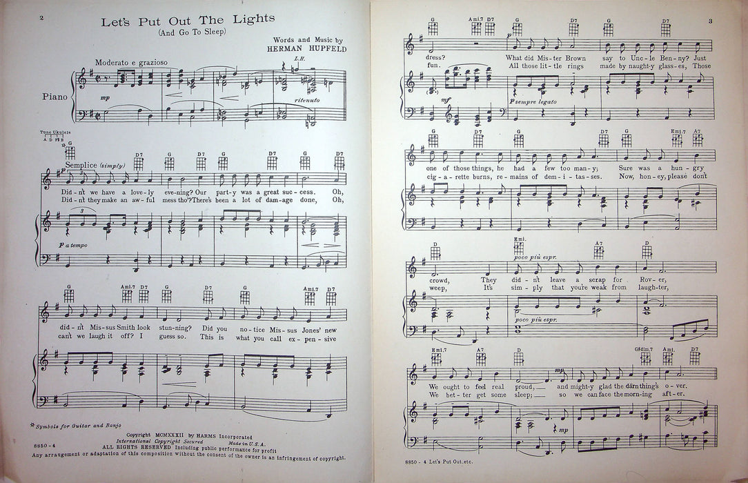 Sheet Music Let's Put Out The Lights And Go To Sleep Rudy Vallee Herman Hupfeld 2