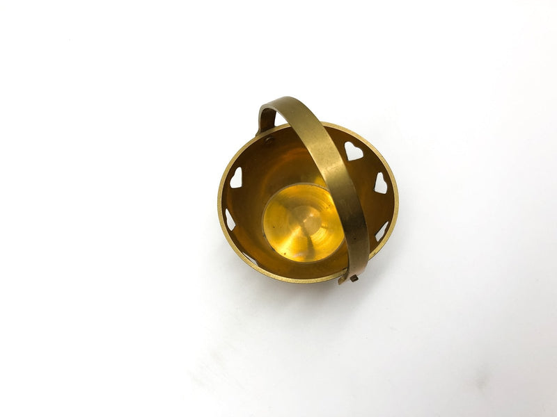 Vintage Brass Basket Bowl Handled Heart Shaped Holes Round Circle Made in India 7