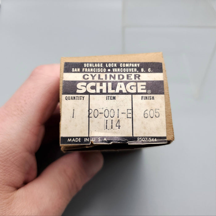 Schlage Mortise Lock Cylinder 20-001 E Keyway Brass 605 1-1/4" Length NOS