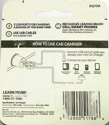 Rayovac 2-Port USB Power Car Charger 2.1A Output PS70A Lot of 3