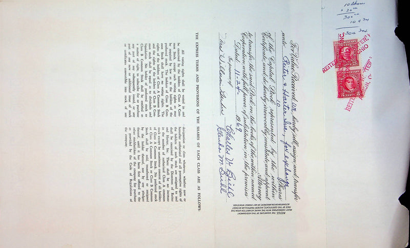 Reiter Dairy Company Stock Certificate Bond Scripophilly Akron Ohio 1965 No 221