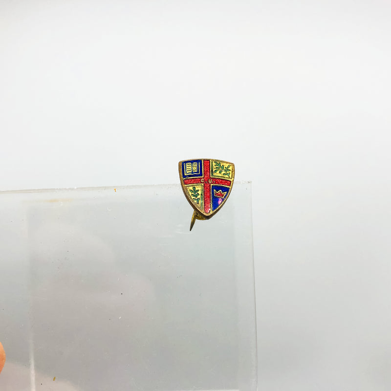 Vintage Coat Of Arms Lapel Pin H W Miller C. U. Initials Book Crown Olive Branch