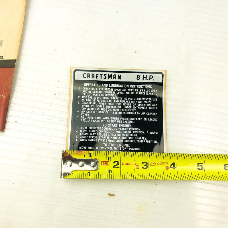 Tecumseh 35353 Engine Sticker Decal 8 HP Genuine OEM New Old Stock NOS 5